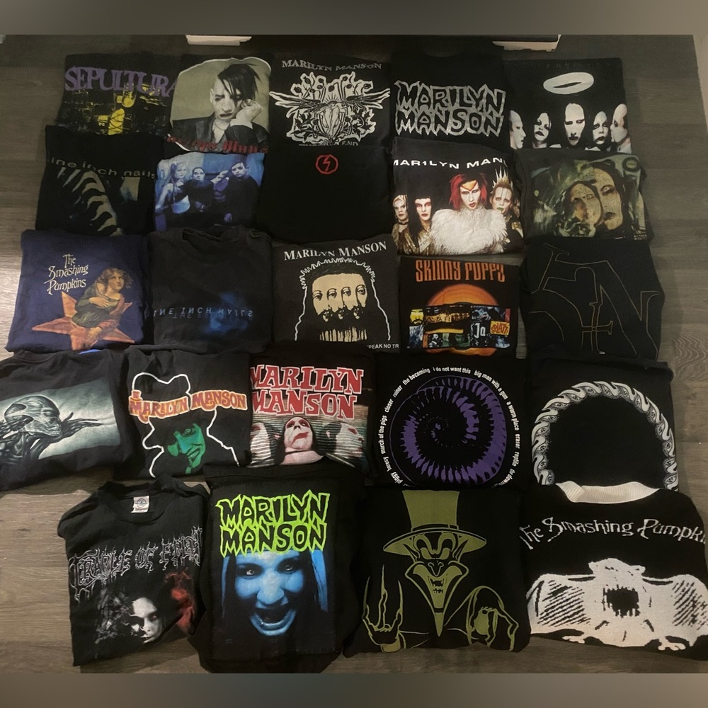 All for sale. Ask prices authentic/vintage Manson tool nine inch nails smashing